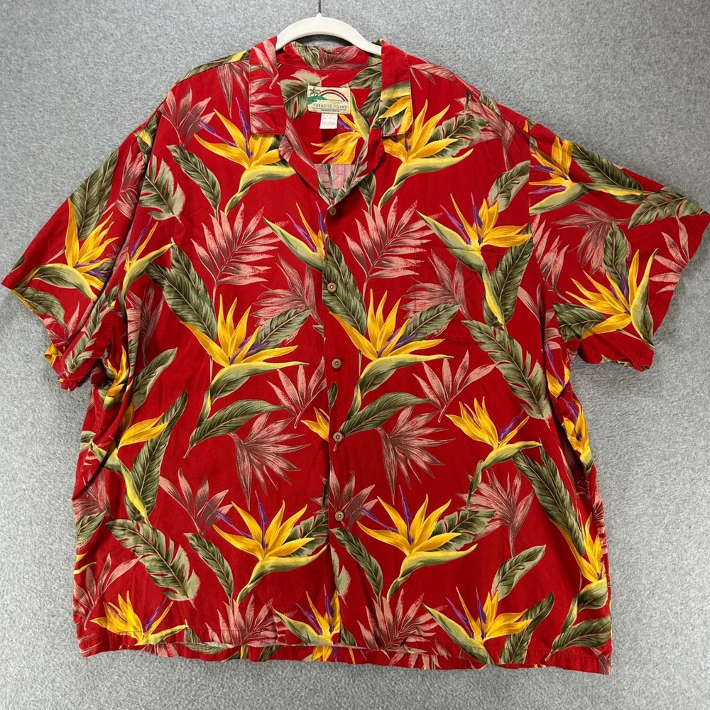 Paradise Found Shirt Hawaiian Mens 3XL Red Rayon Bird of Paradise Aloha Tropical